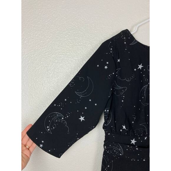 eShakti Black Dress Maxi Black Celestial Stars Half Sleeves Empire Waist Large - Picture 6 of 15